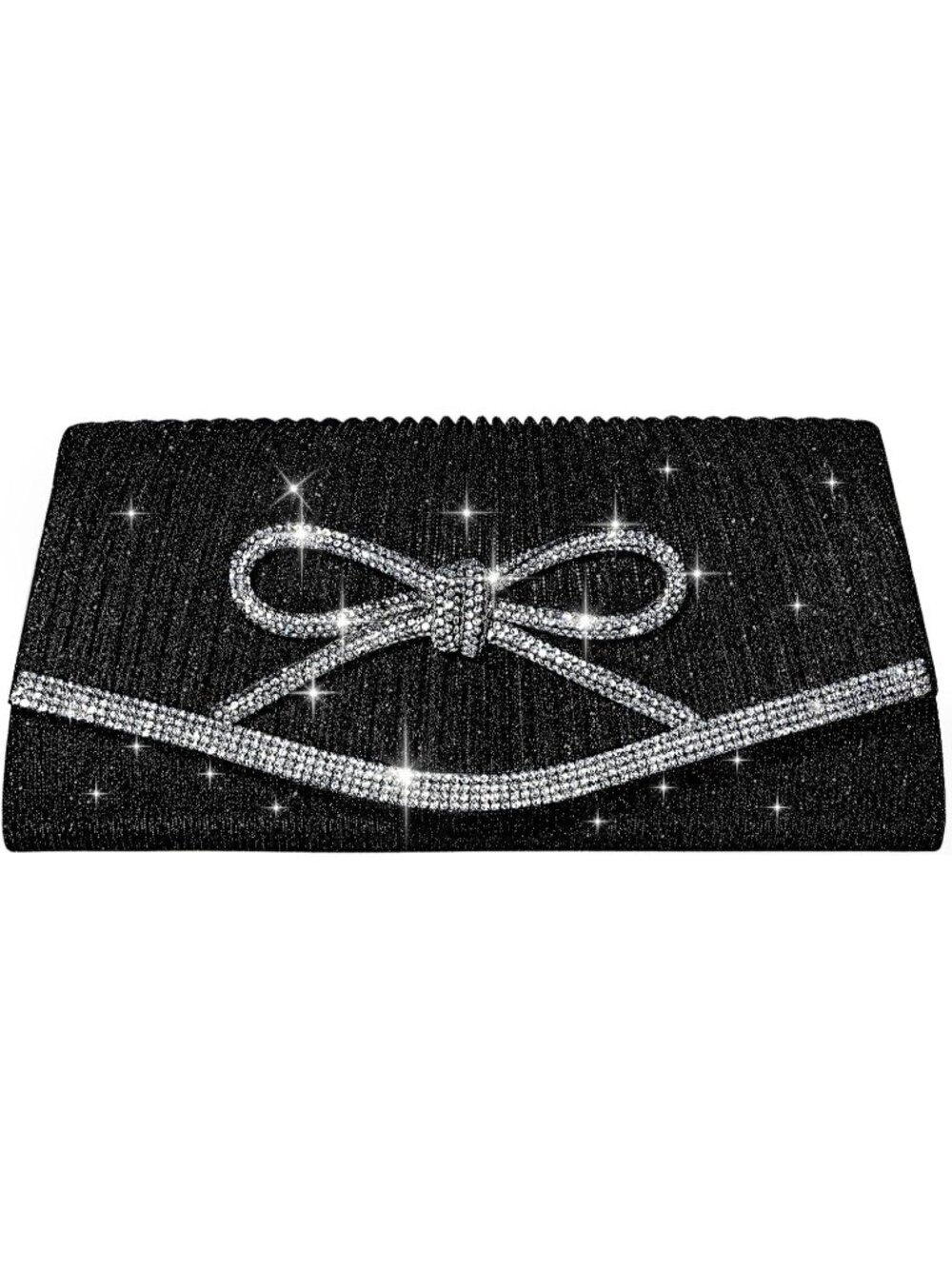 〽️ Women's Bow Black Glitter Rhinestone Clutch Purse Evening Wedding Bag